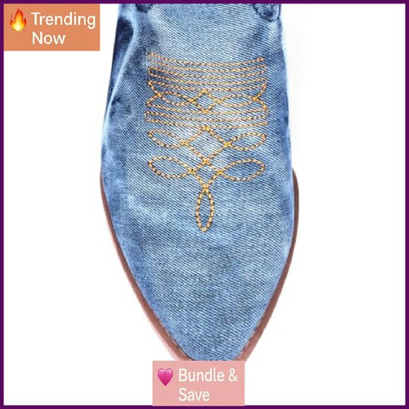 Women's Ankle Booties Pointed Toe Western Cowgirl Boots Chunky Heel - Picture 6 of 8